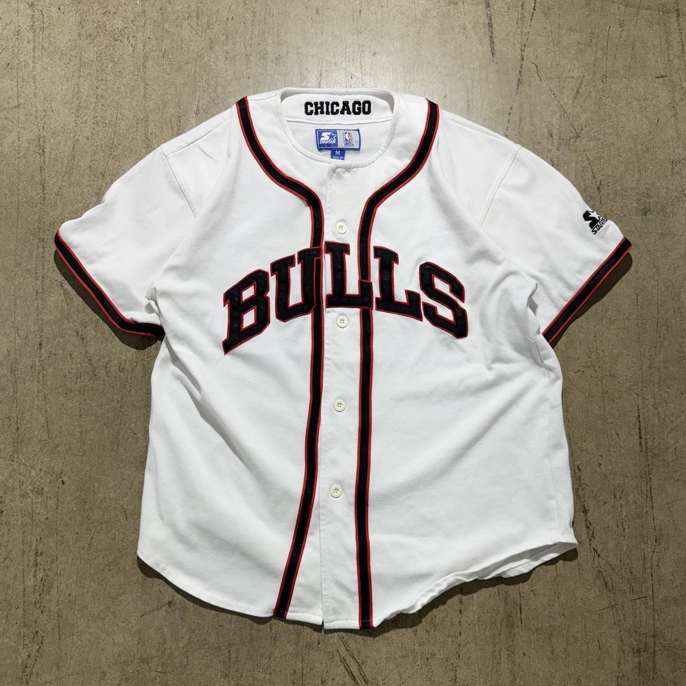 Vintage Chicago Bulls Jersey Mens Medium White Button NBA Basketball Starter 90s